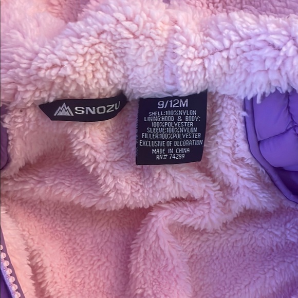 NWOT Purple Puffer Onesie Snowsuit with Hood SNOZU - Picture 4 of 6